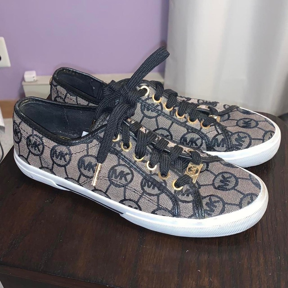 michael kors brown and black jacquard sneakers